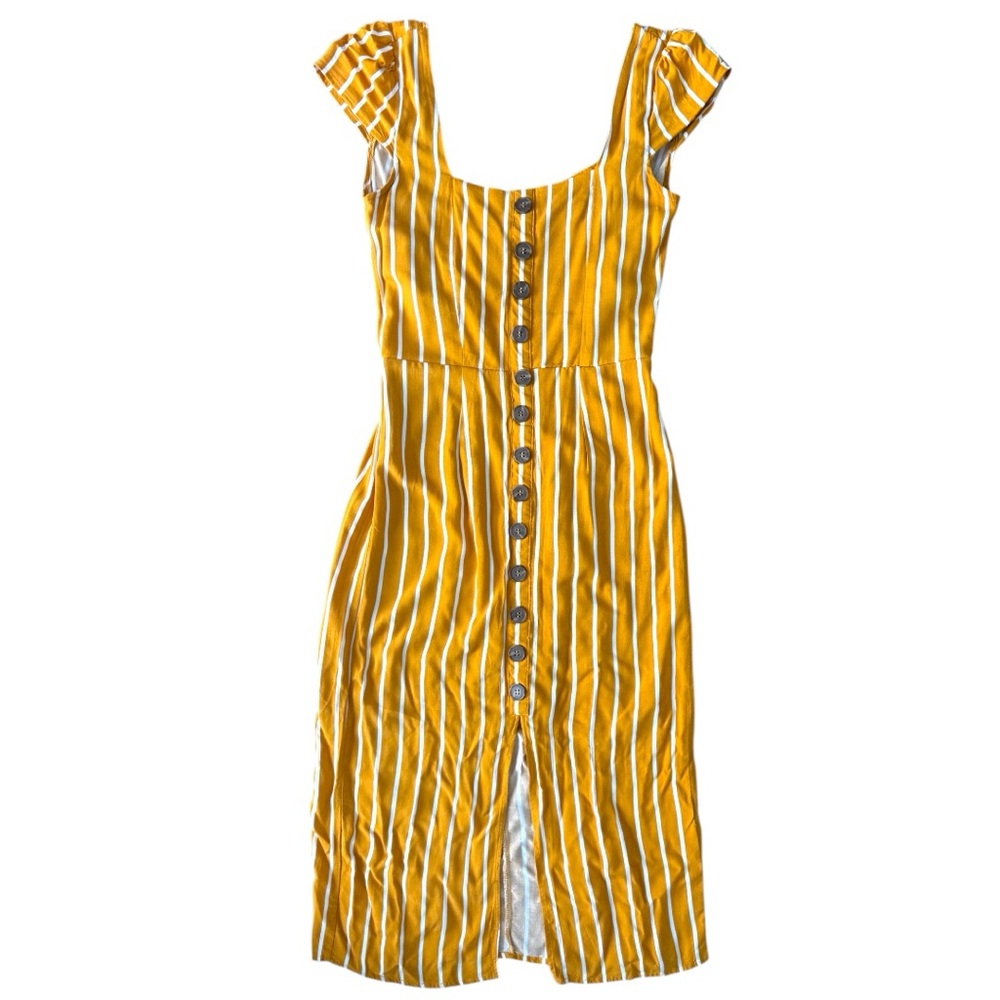 Altar'd State Womens Button Front Maxi Dress Striped Tie Back Size M…
